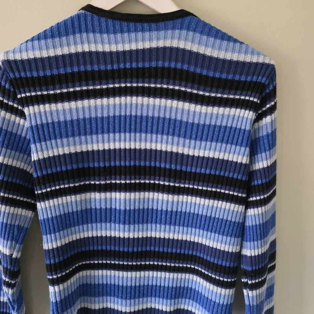 Le Chateau M Vintage Y2K Eclectic Coquette Striped Ribbed Knit Cardigan - Picture 11 of 12